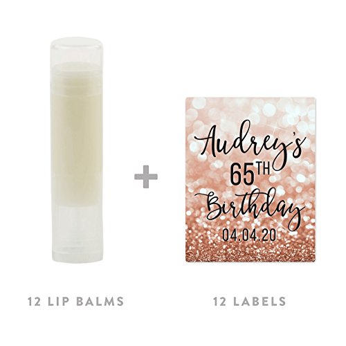 Andaz-Press-Personalized-Milestone-Birthday-Party-Lip-Balm-Party-Favors-Faux-Rose-Gold-Glitter-Shimmer-Audreys-65th-Birthday-12-Pack-Custom
