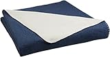 AmazonBasics Reversible Fleece Blanket - Full/Queen, Navy/Cream