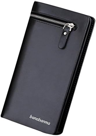 Tootu Men Long Section Zip Bifold Business Leather Wallet Card Coin Wallet Purse (Black)