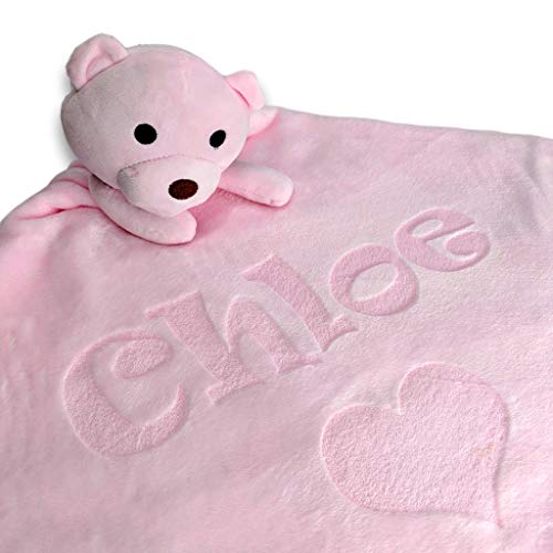 Custom Catch Personalized Teddy Bear Baby Blanket Gift for Girl Pink