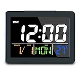 GLOUE Digital Alarm Clock with USB Port for Charging, Snooze Function, Timer, Sound Control Function, 12/24Hr, World time Pattern, Month Date & Temperature Display (Black, 8 Alarm Rings)