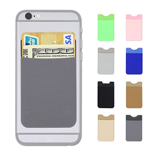 AxPower Cellphone Credit Card Holder 3M Adhesive Stick on Wallet Lycra Cell Phone Cash Pouch for iPhone 7 Samsung S8 S8 Plus (Space Gray)
