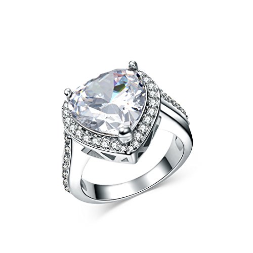 NEWBARK Big 5 Carat Heart Cubic Zirconia 18k White Gold Plated Women Rings