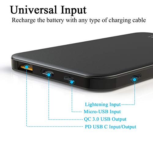 Attom Tech USB-C PD/QC 3.0 Power Bank Dual Fast Charge Molds Quick Charge and Power Delivery, 10000mAh Portable Charge External Battery Pack,Emergency Phone Power Backup