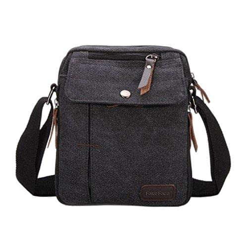 Unisex Retro Messenger Bag with Multi Layers Canvas Crossbody Bag Durable Duffle Shoulder Tool Bag Phone Holder Money Key Pocket Side Traveling Bag, Black