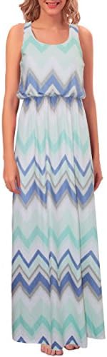 Cacuu Women's Chevron Maxi Boho Summer Long Skirt Evening Party Dress (Small, Green)