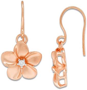 Amazon.com: Plumeria Earrings with Diamonds in 14K Rose Gold - 13mm: Stud Earrings: Clothing