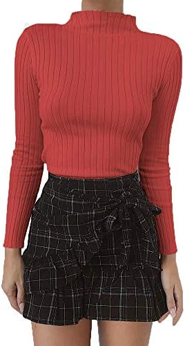 Bowanadacles Women Long Sleeve Ribbed Turtleneck Plain Basic Slim Tops tee Shirt Knit Mock Pullover Sweater Casual