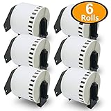 BETCKEY - Compatible DK-2205 Continuous Length 2-3/7" x 100'(62mm x 30.48m) Replacement Labels,Compatible with Brother QL Label Printers [6 Rolls with Refillable Cartridge Frame]