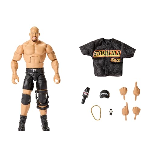 Mattel Mattel WWE Elite Series 122 "Stone Cold" Steve Austin Action Figure and Accessories Set with 6" Collectible Figure with 25Points of Articulation and Interchangeable Hands, JHT52