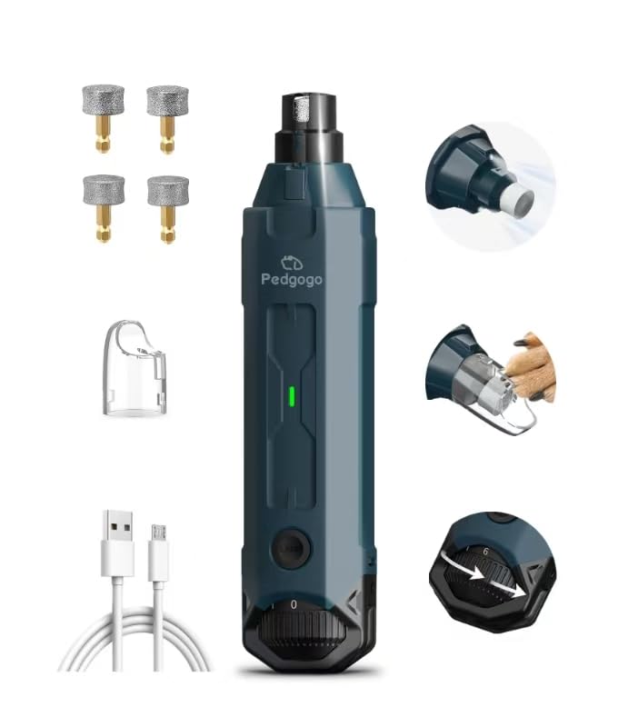 Photo 1 of **PARTIAL SET/ MISSING ASSEMBLY PIECES*** Pedgogo 6-Speed Dog Nail Grinder& 4 Extra Grinding Heads Super Quiet (45 db)Pet Nail grinder with 2 LED Lights 12000RPM & 3 Grinding Ports with Dust Cap Dog Nail Trimmer for Large Medium Small Dogs