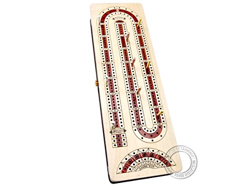 House of Cribbage - Continuous Cribbage Board Alphabet e Shape inlaid in Maple Wood / Bloodwood : Size - 12.5" x 4" - 3 Track - Separate Storage Space for Two Deck of Cards & Pegs