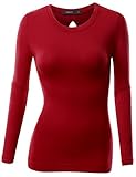 Doublju Women Stretchy Round Neckline Fitted Long Sleeve T-Shirts