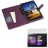 EVECase Purple Executive Durable Texture Leather Protector Cover Wallet Case with Stand + Clear LCD Screen Protector for Samsung Galaxy Tab 2 P5100 / P5110 (10.1inch, Wifi) Android Tablet