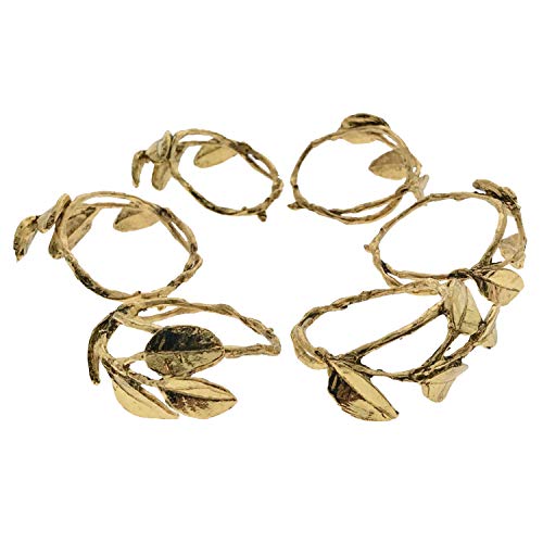 Decozen Napkin Rings for Dining Table Kitchen Table Coffee Table in Leaves Design Gold Finish Al Fresco Dining for Everyday Use Dinner Party and Occasional Use - Set of 6