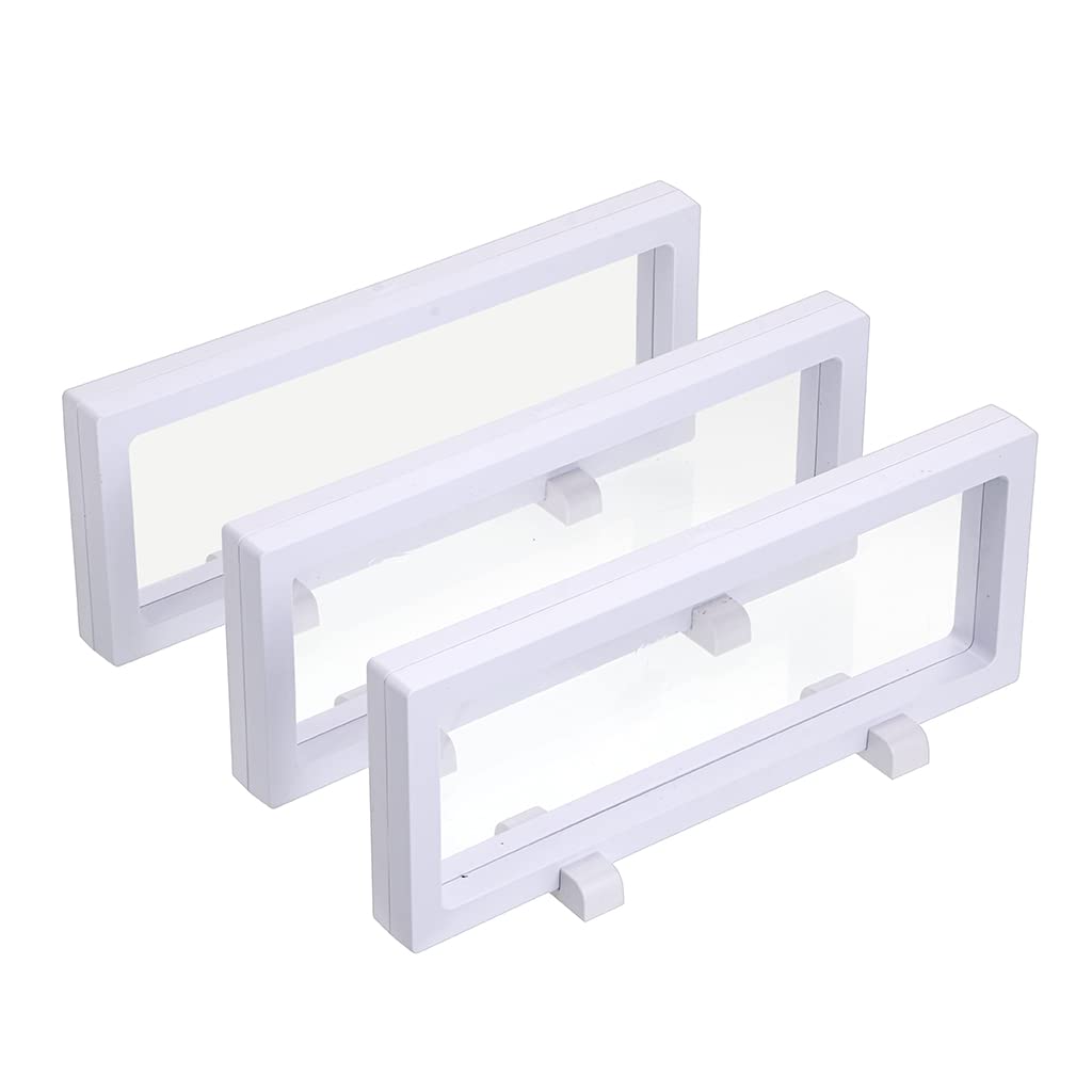 Skelang 3 Pcs Coin Display Case, 3d Floating Frame Display Holder, Coin Display Stand for Coin, Stamp, Jewelry, 23 × 9cm (White)