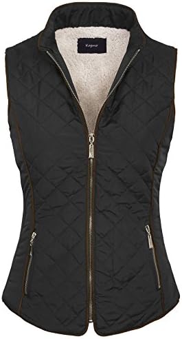 BOHENY Womens Quilted Fully Lined Lightweight Zip Up Vest with Fur Lining-M-BLACK