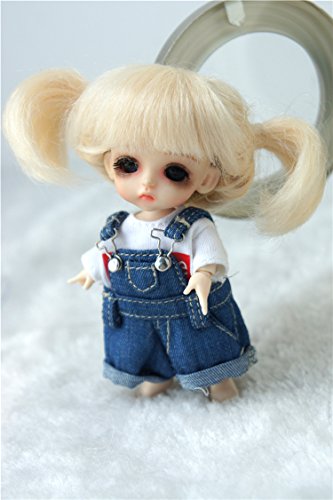 JD203 3-4inch Twin Pony Lati White Mohair BJD Wigs Tiny Doll Accessories (Blond)