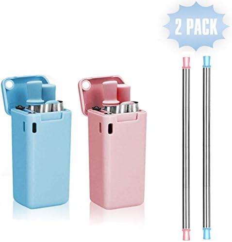 Collapsible Metal Straws with Carrying Case, Reusable Drinking Straws Portable Set with Cleaning Brush Composed of stainless steel and Food-grade Silicone Straw For Party Travel Household Outdoor etc