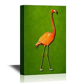 Red Flamingo Illustration on Green Background