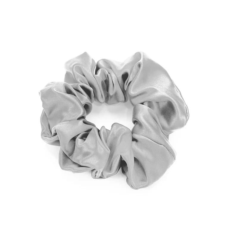 Waterlily Scrunchie 100% Mulberry Silk 22momme Hair Ties Scrunchies for Women Girls Soft Natural Large (Silver)