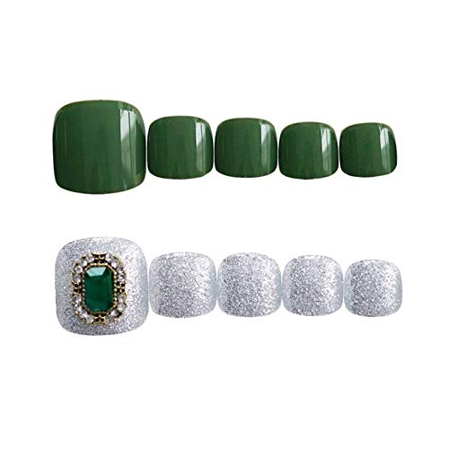 24pcs/set False Toenails with Rhinestone Design Short Press On Toe Nails Glitter Fake Toenails with Glue Full Cover Artificial Feet Nails Decals Fake Toe Nail Art Tips