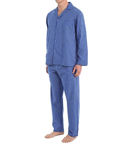 Hanes Men's Broadcloth Pajama Set, Blue Check, Large
