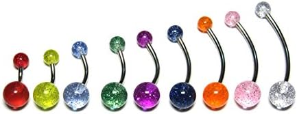 14g Custom Length Light Blue Glitter Belly Button Ring