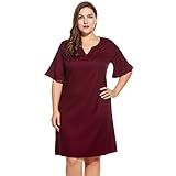 Kancystore Women Plus Size V Neck Flare Sleeve Solid Casual Shift Dress L-4XL