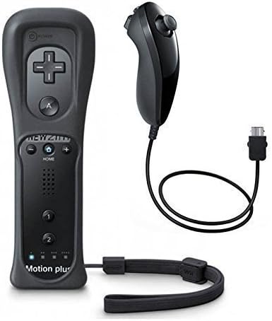 Doklos Built in Motion Plus Remote and Nunchuck Controller with Silicone Case and Wrist Strap Case for Wii U (NON-OEM) (Black)