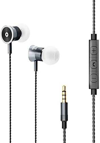 Earbuds with Microphone for Iphone, ROCUSO Stereo Bass Metal Headphones Noise Cancelling In Ear Wired Lightweight Earphones with Volume Control for iPad, Samsung, Android, Black