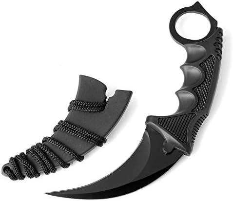 kkwolf CS-GO Stainless Steel Karambit Tactical Pocket Knife with Sheath and Cord, Fixed Blade Claw Knife Neck Knife Camping Tool for Outdoor Survival, Camping, Hunting, Fishing or self defenses