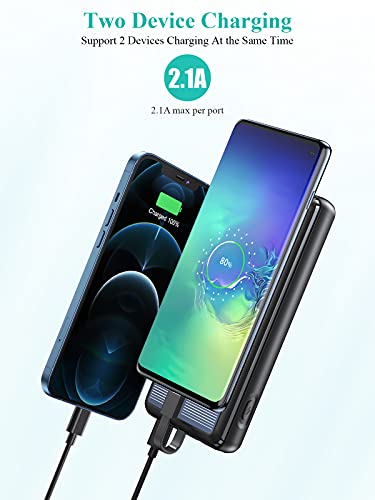 Portable Charger 36800mAh, LENSUM Power Bank Solar Charger with 2 Output Ports, Built-in 2 Durable Cables, External Battery Pack for Cellphone and Tablet