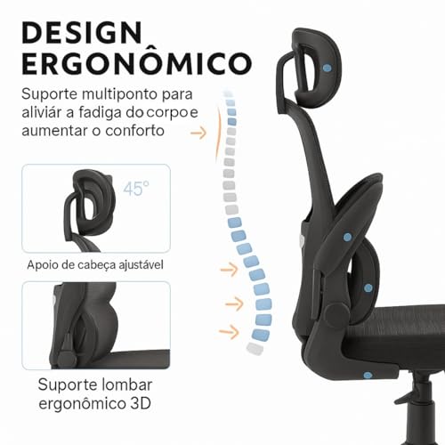 Cadeira de Escritório Ergonomica Vmstark Cadeira Presidente Confortável Home Office Preta (Preto Fosco)
