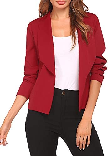 Women Solid Open Front Blazer Cardigans Long Sleeve Pockets Lapel Suit Jacket