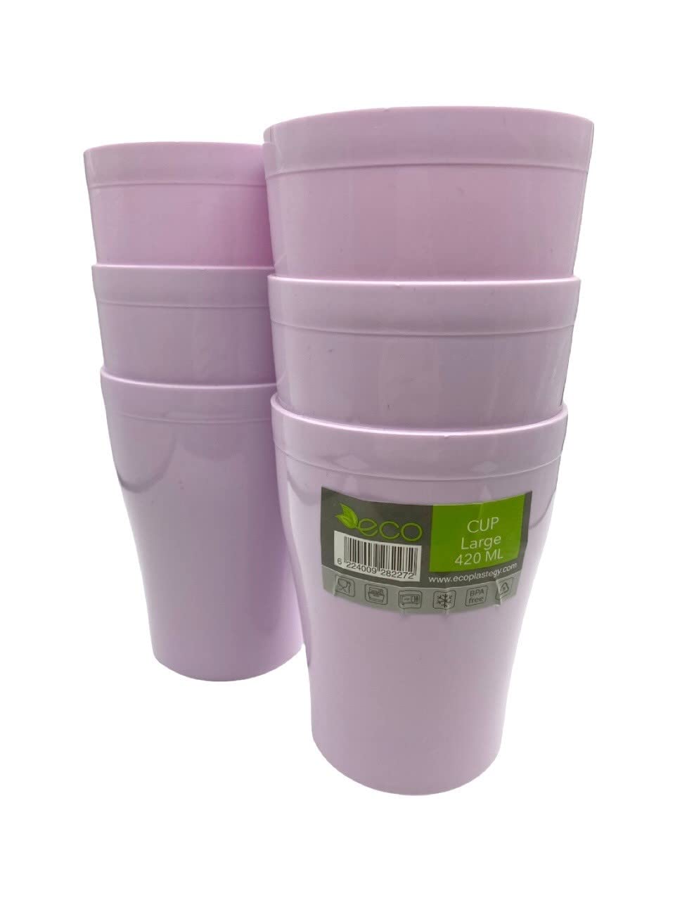 ECO Reusable 6 Pieces of Hard Plastic Cups - Hard Plastic Drinking Glasses - Drinkware Set for Serving Party, Wedding, Camping, Beach and Picnic - Dishwasher Friendly (420 ml) (Light Purple)