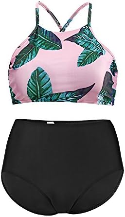 Pestok Women's Bikini Set Swimsuits Printed High-Waisted Swimwear Two Piece Halter Bathing Suits (Small)