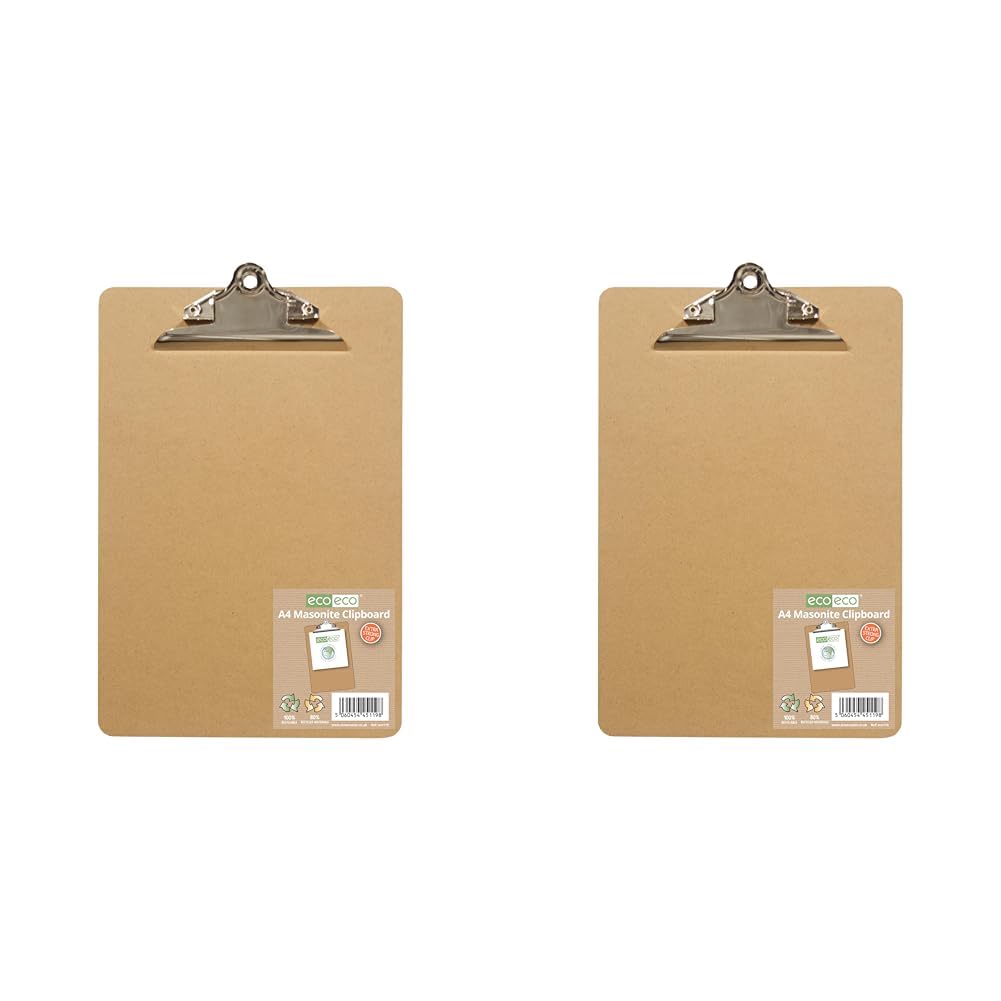 eco-eco A4 Masonite Strong Clipboard with Heavy Duty Metal Clip, eco119 (Pack of 2) — image 1