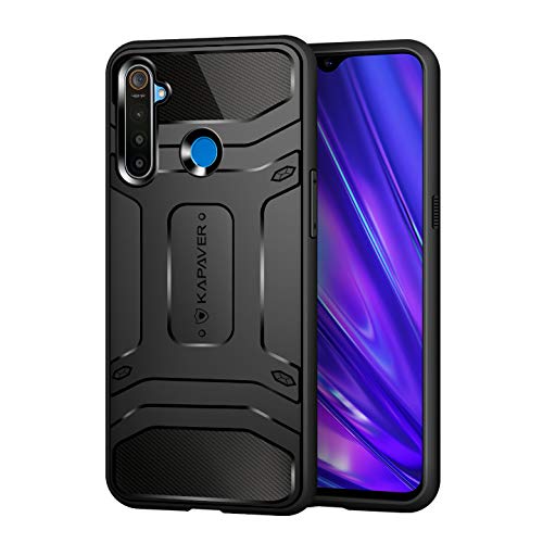 KAPAVER® Rugged Back Cover Case for Realme 5 Pro MIL-STD 810G Officially Drop Tested Solid Black Shock Proof Slim Armor