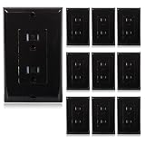 Maxxima Tamper Resistant Black Duplex Receptacle Standard Decorative Electrical Wall Outlet 15A, Wall Plates Included (Pack of 10)