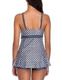 Traje de baño para dama con control de barriga, traje de baño largo torso tankini retro falda traje de baño