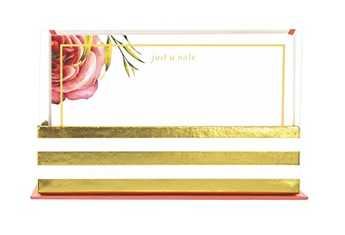 Graphique Coral Floral Flat Notes with Cursive "Just a Note" Message, Stationery Set, 50 Note Cards and Matching Envelopes, 5.625" x 3.5"