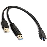 GRLRCR Black USB 3.0 Female to Dual USB Male Extra Power Data Y Extension Cable Splitter Adapter for 2.5" Mobile Hard Disk