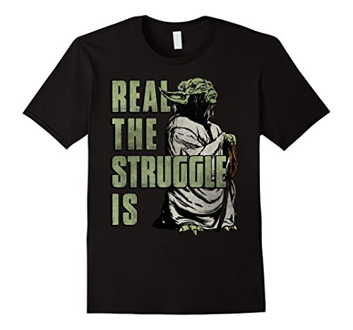 Mens Star Wars Yoda Real The Struggle Is Graphic T-Shirt XL Black