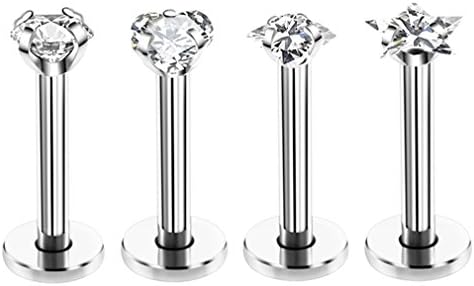 Nose ring stud stainless steel 3mm cubic zirconia inlaid lip ring / spiral earrings jewelry PCCP (White)