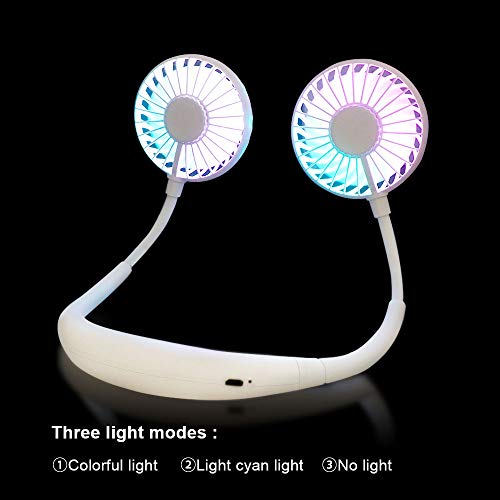 Portable Neck USB Fans - Battery Rechargeable with Colorful LED Light with 3 Speed Adjustable, 360 ° Free Rotation Hand Free Fan for Home Office Travel Sport Outdoor - Thumbnail 5