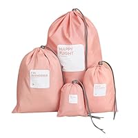 Storage Bag ,IEason Clearance Sale! 4Pcs Waterproof Nylon Travel Storage Bag Home Drawstring Organize Pouch (Pink)