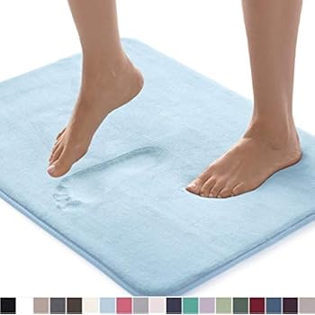 Gorilla Grip Original Thick Memory Foam Bath Rug, 24x17, Cushioned, Soft Floor Mats, Absorbent Premium Bathroom Mat Rugs, Machine Washable, Luxury Plush Comfortable Carpet for Bath Room, Light Blue