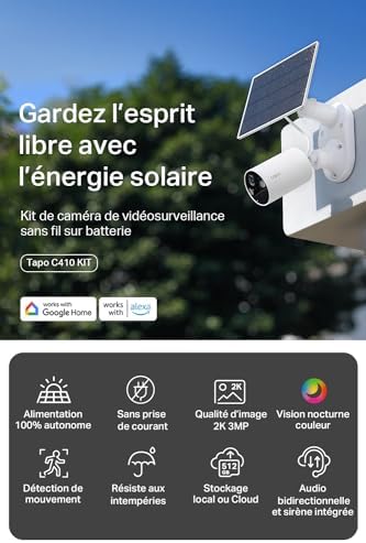 2K Camera Exterieur sans Fil Solaire Detection Personne IA,C410 KIT