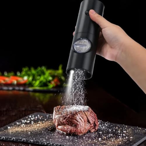 Kit 2 Moedor de Pimenta Elétrico Automático – Ajuste de Moagem, Luz LED, Recipiente Transparente para Sal, Pimenta e Temperos | Ideal para Cozinha e Churrasco Pilha Premium